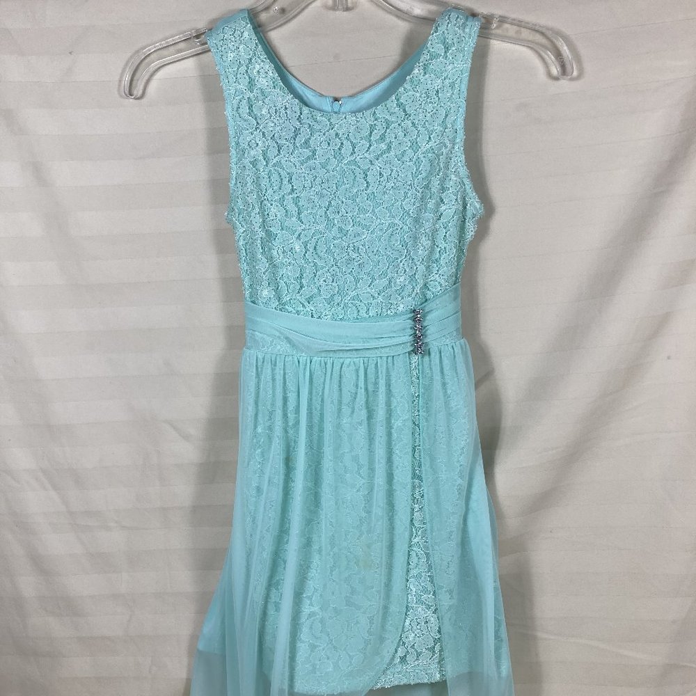 Girls B•wear light Aqua girl dress, glitter, sparkle, chiffon, sleeveless size 7